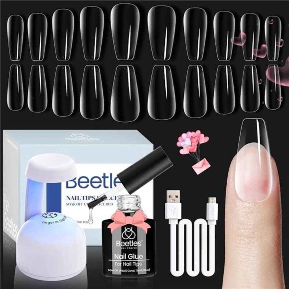 Gel Nail Kit Easy Nail Extension Set With 500Pcs Medium Coffin Shaped Tips